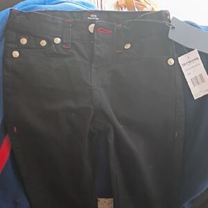 True Religion Black Denim with Red and Silver Details